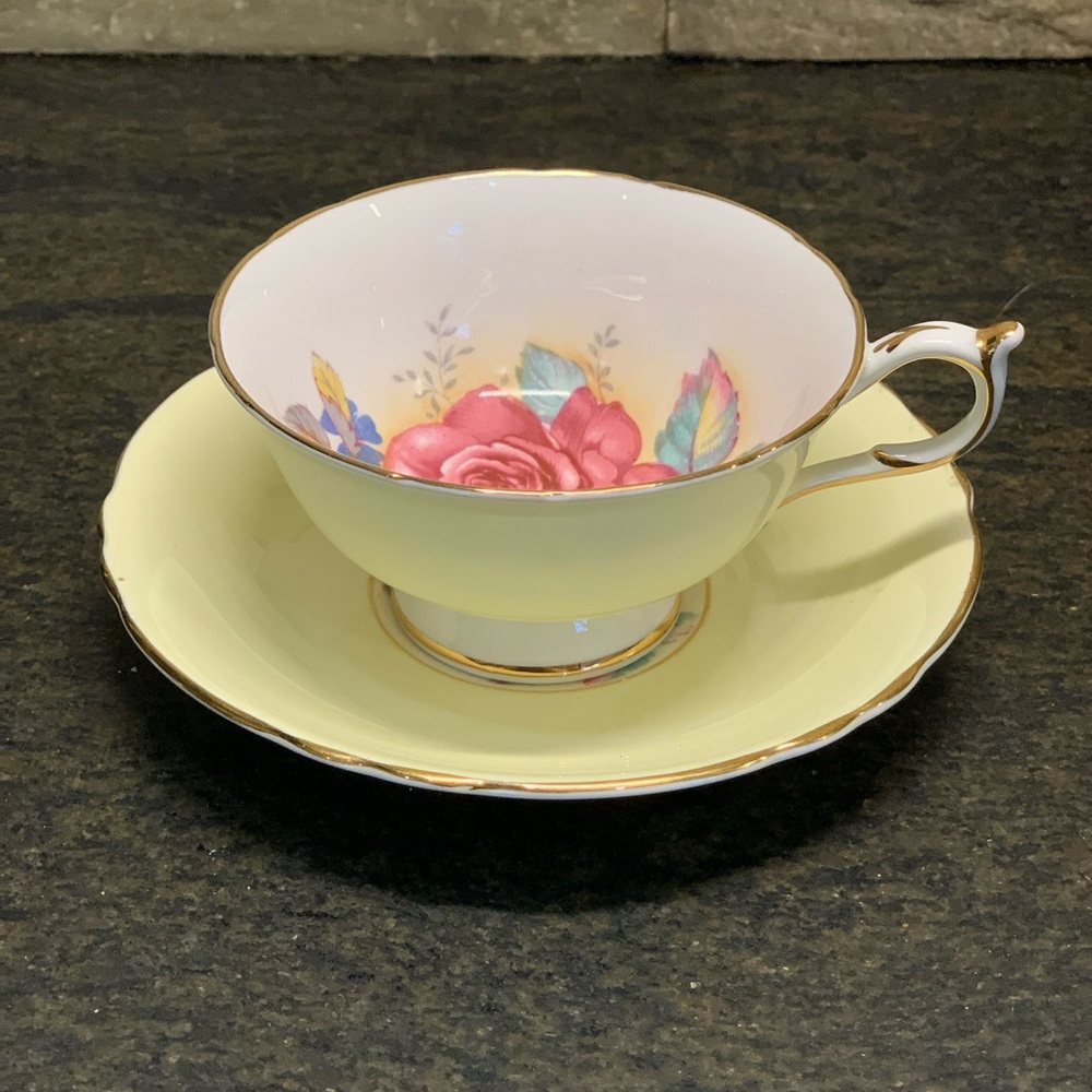 PARAGON | Vintage Yellow China Tea Cup & Saucer | Cabbage Rose Design